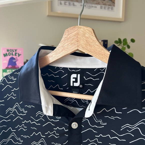 FootJoy Black and White Wave Golf Polo Shirt - Picture 4 of 5